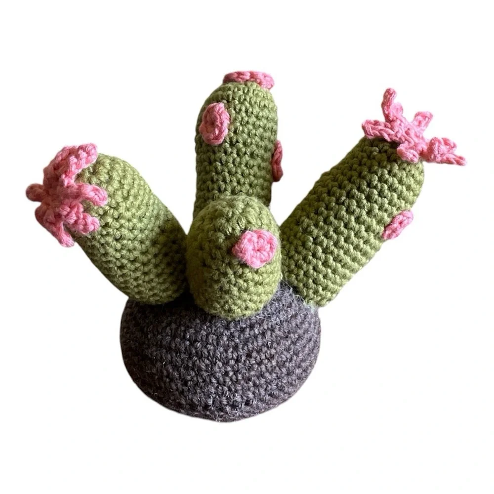 Handmade Crochet Blooming Cactus in Pot Succulent with Pink‎ Flowers Home Decor
